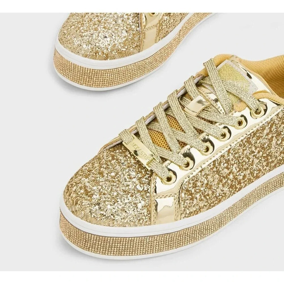 Women's Gold Platform Glitter  Sneakers | Sparkly Bling Shiny Dressy - Picture 4 of 9